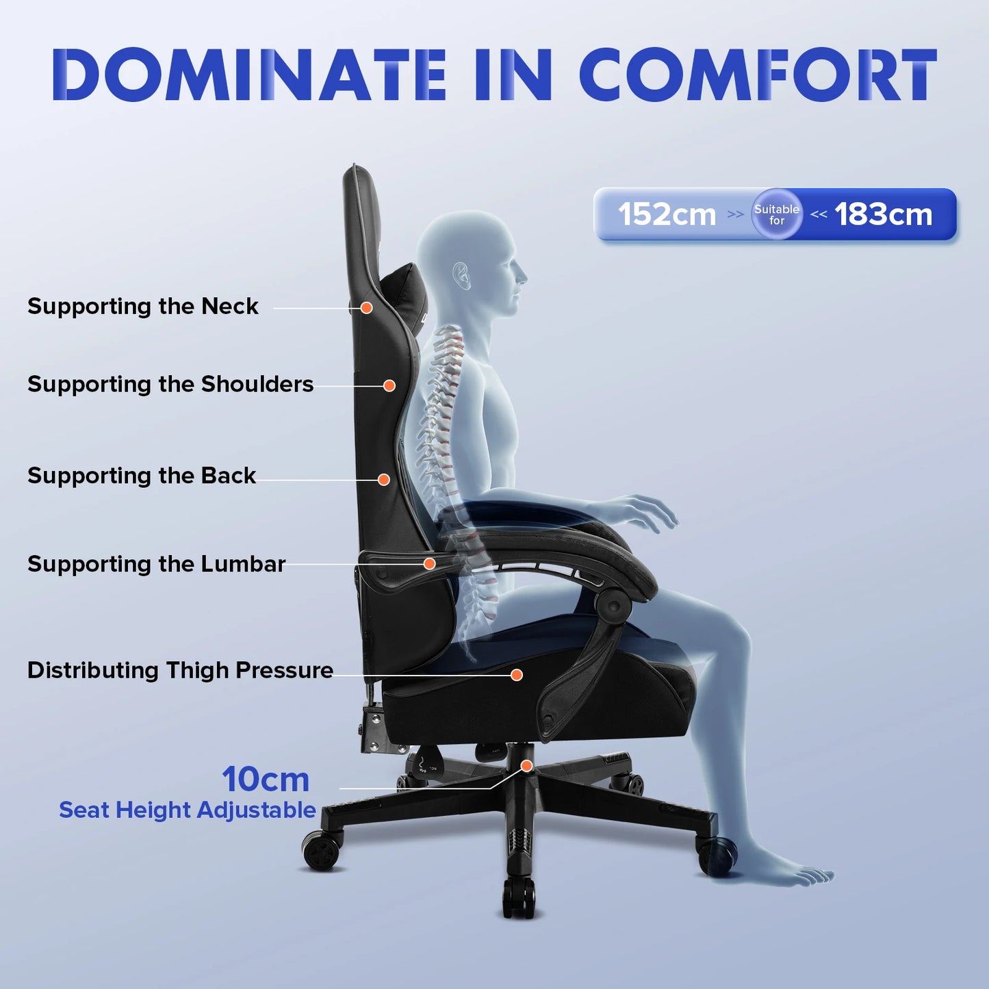 LUCKRACER Gaming Chair, Massage Ergonomic Computer Chair with Lumbar Support High Back Height Adjustable Gaming Chair