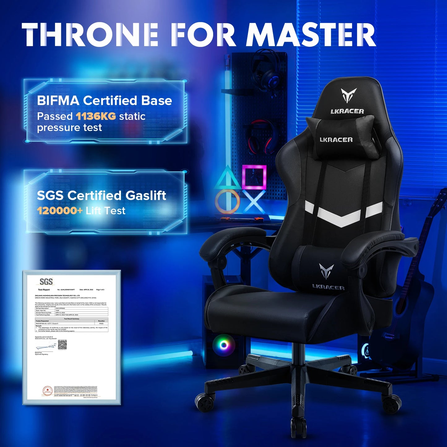 LUCKRACER Gaming Chair, Massage Ergonomic Computer Chair with Lumbar Support High Back Height Adjustable Gaming Chair