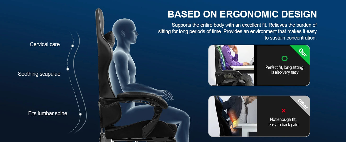 LUCKRACER Gaming Chair, Massage Ergonomic Computer Chair with Lumbar Support High Back Height Adjustable Gaming Chair