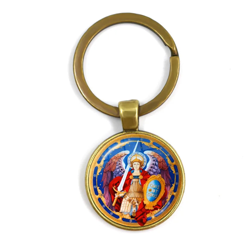 New Men Keychains Archangel St.Michael Protect Me Saint Shield Protection Charm Russian Orhodox Keyrings Jewelry For Holy Gift