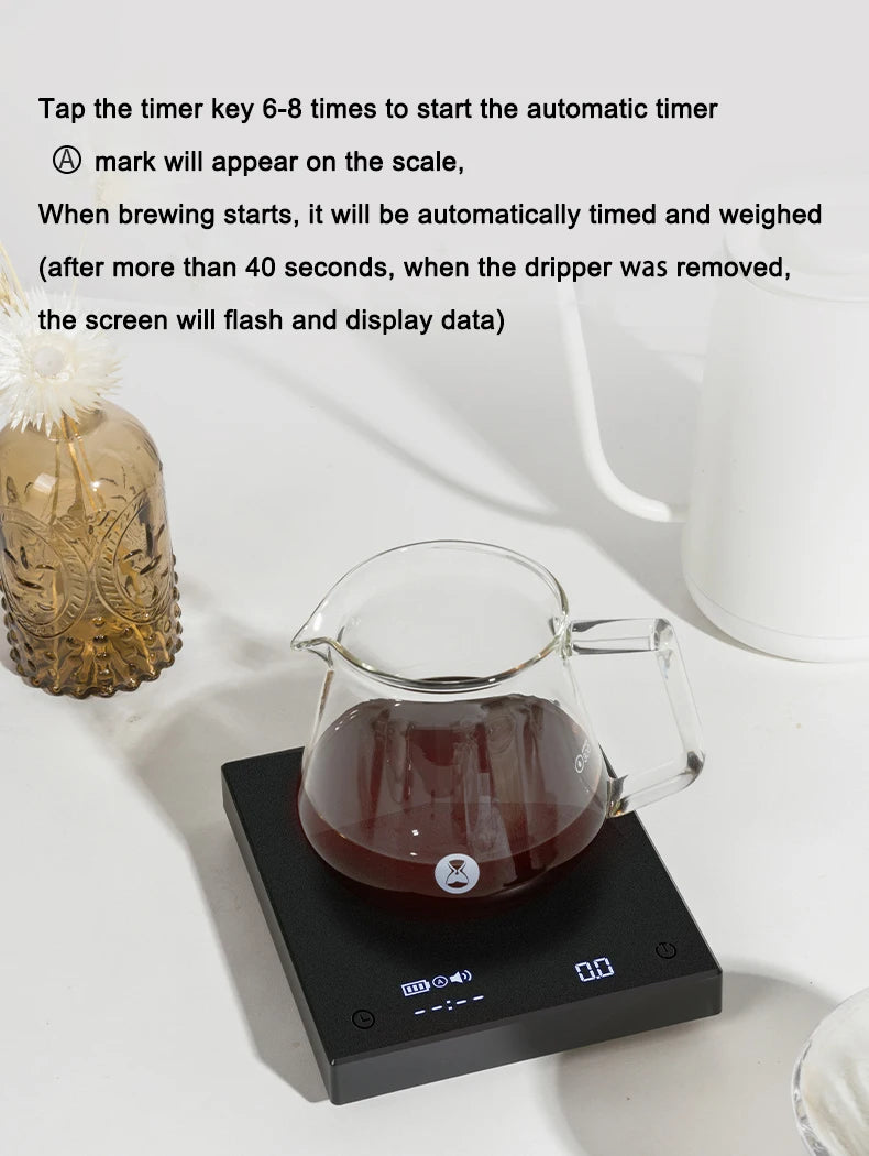 TIMEMORE Basic 2 Black Mirror Pour Over Coffee Scale flow rate display Auto Timer digit Kitchen Food scale espresso 0.1g/2kg