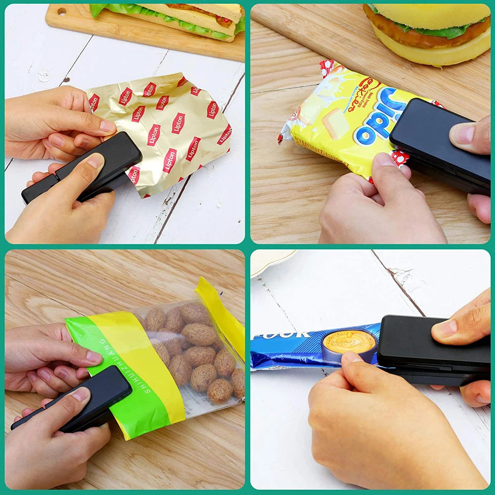 Mini Bag Sealer 2 in 1 Rechargeable Portable Bag Vacuum Heat Sealer&Cutter for Plastic Snack PVC Bags Outdoor Picnic Campaign