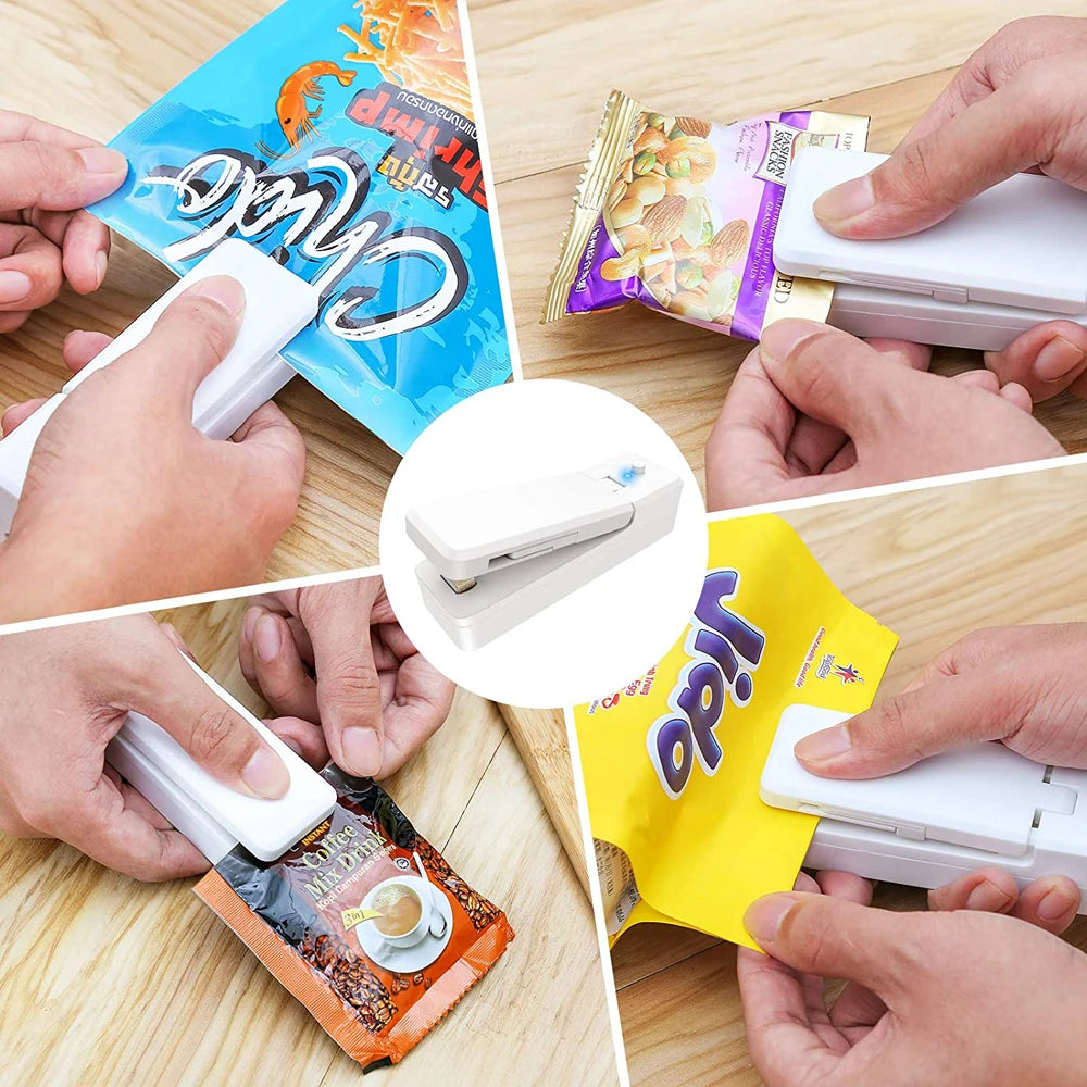 Mini Bag Sealer 2 in 1 Rechargeable Portable Bag Vacuum Heat Sealer&Cutter for Plastic Snack PVC Bags Outdoor Picnic Campaign