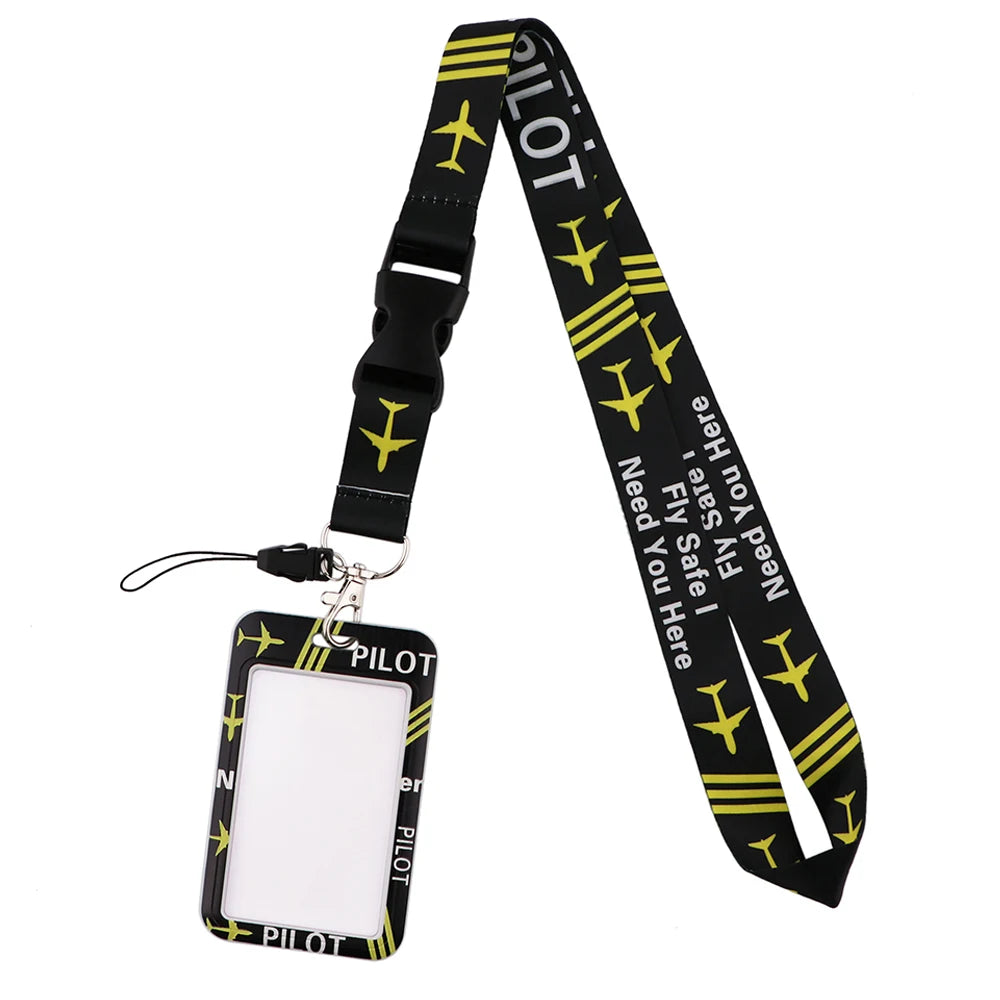 DZ1808 Airplane Lanyard Credit ID Badge Holder Key Rings Bag Student Cute Travel Bank Bus Business Card Cover Keychain