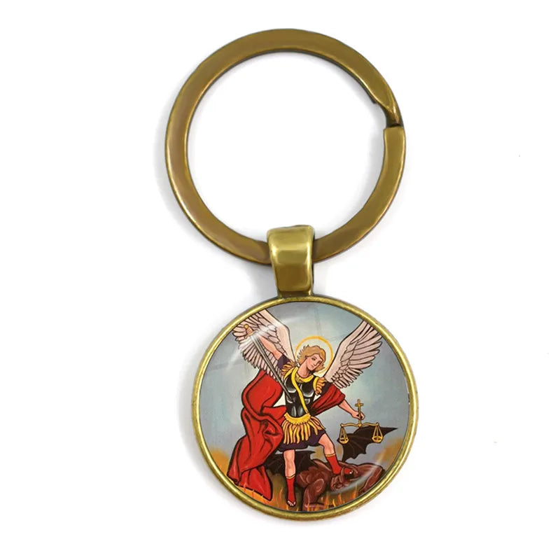 New Men Keychains Archangel St.Michael Protect Me Saint Shield Protection Charm Russian Orhodox Keyrings Jewelry For Holy Gift