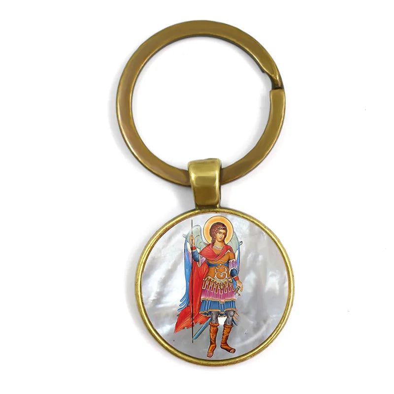 New Men Keychains Archangel St.Michael Protect Me Saint Shield Protection Charm Russian Orhodox Keyrings Jewelry For Holy Gift