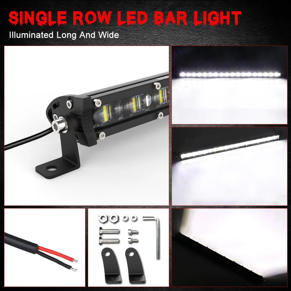 6D Ultra Strip LED Light Bar 8" 14" 20" inch Driving Fog Lamp Work Light 4x4 Led Bar for Motorcycle Offroad SUV ATV Tractor