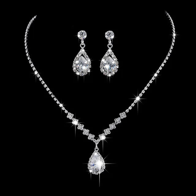 Dropship Luxury Crystal Bridal Wedding Jewelry Sets African Beads Rhinestone Women Girls Necklace Sets Engagement Party Gift