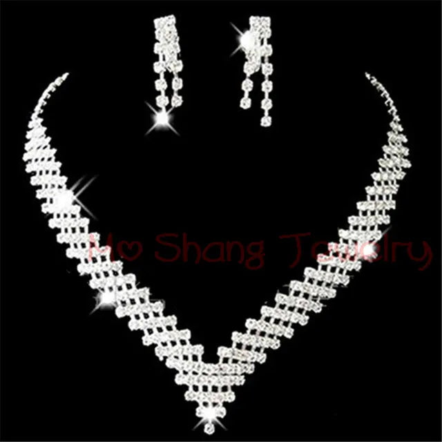 Dropship Luxury Crystal Bridal Wedding Jewelry Sets African Beads Rhinestone Women Girls Necklace Sets Engagement Party Gift