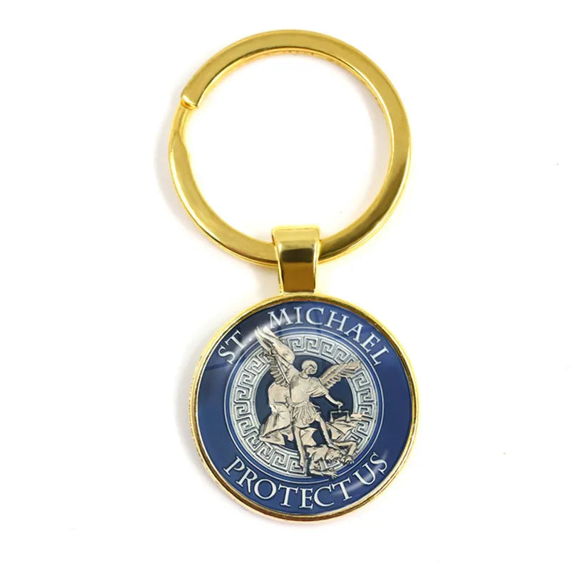 New Men Keychains Archangel St.Michael Protect Me Saint Shield Protection Charm Russian Orhodox Keyrings Jewelry For Holy Gift