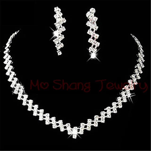 Dropship Luxury Crystal Bridal Wedding Jewelry Sets African Beads Rhinestone Women Girls Necklace Sets Engagement Party Gift