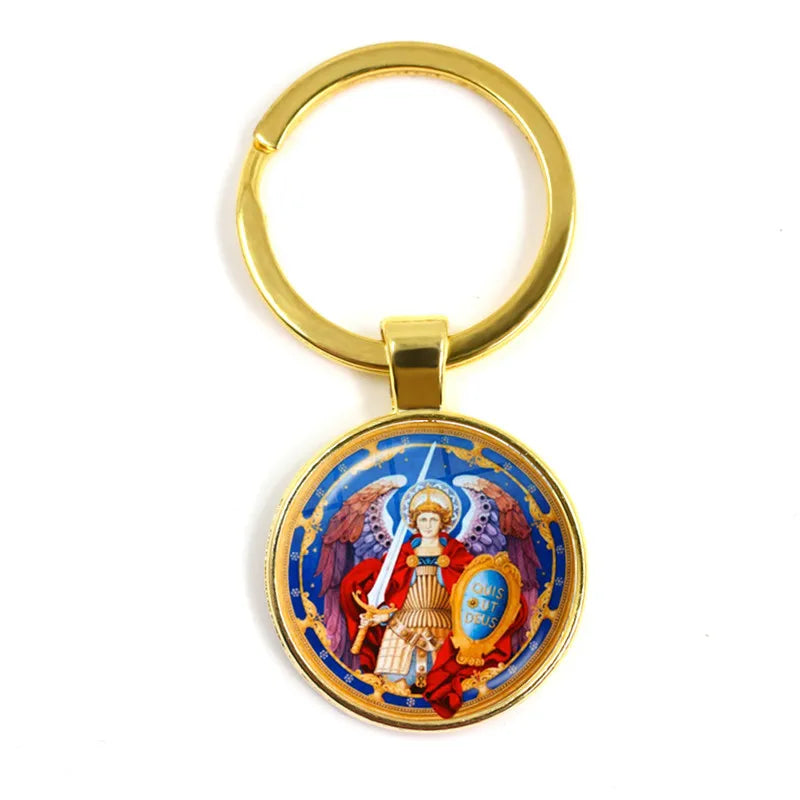 New Men Keychains Archangel St.Michael Protect Me Saint Shield Protection Charm Russian Orhodox Keyrings Jewelry For Holy Gift