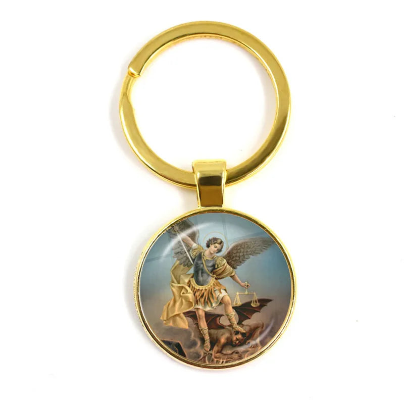 New Men Keychains Archangel St.Michael Protect Me Saint Shield Protection Charm Russian Orhodox Keyrings Jewelry For Holy Gift