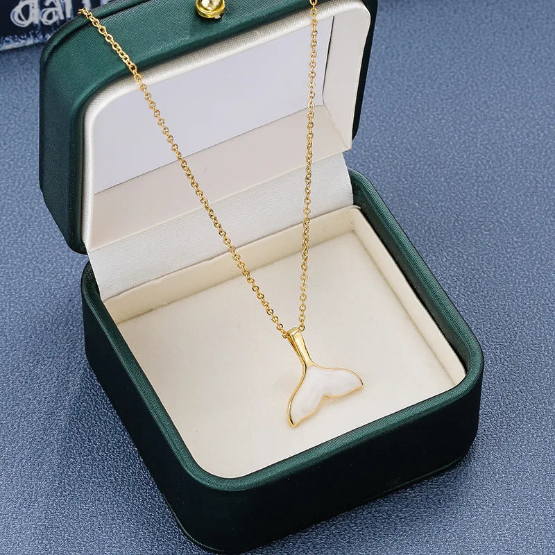 DIEYURO 316L Stainless Steel New White Shell Mermaid Tail Lucky Beautiful Pendant Necklace Valentine's Day Gift For Girlfriend