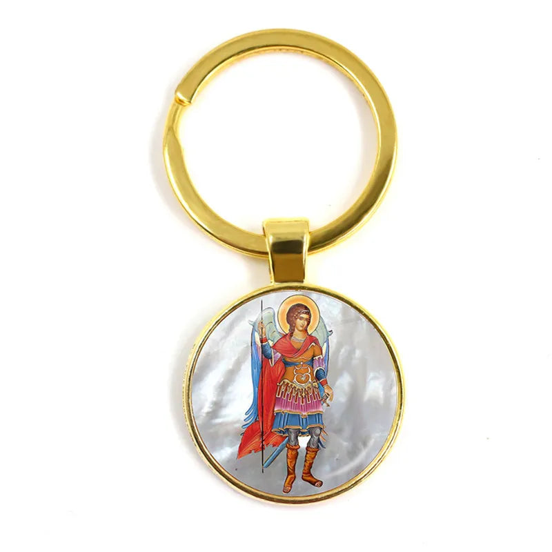 New Men Keychains Archangel St.Michael Protect Me Saint Shield Protection Charm Russian Orhodox Keyrings Jewelry For Holy Gift