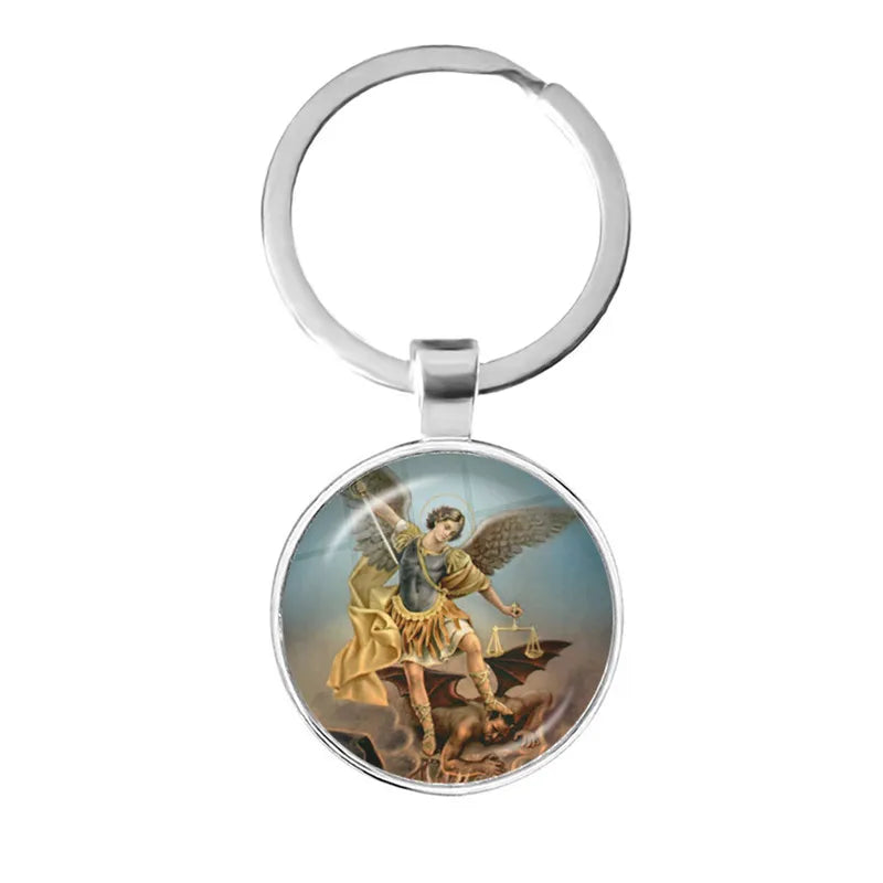 New Men Keychains Archangel St.Michael Protect Me Saint Shield Protection Charm Russian Orhodox Keyrings Jewelry For Holy Gift