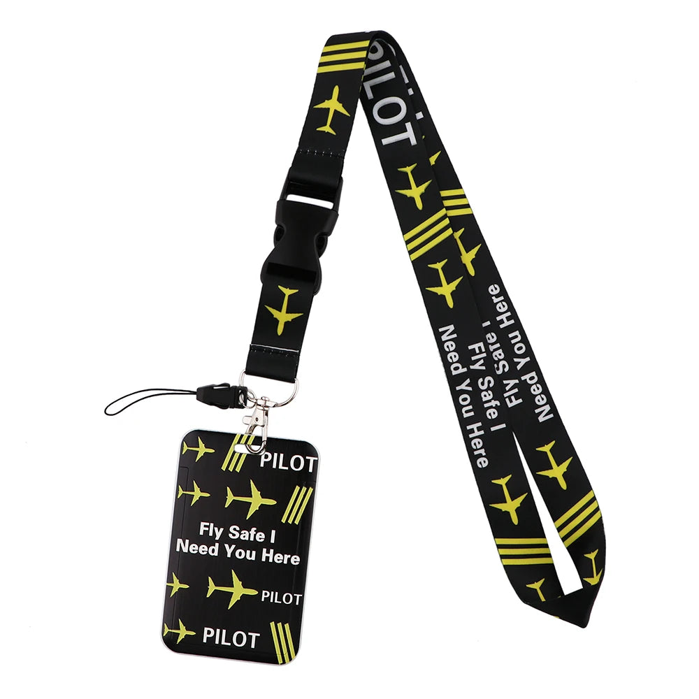 DZ1808 Airplane Lanyard Credit ID Badge Holder Key Rings Bag Student Cute Travel Bank Bus Business Card Cover Keychain