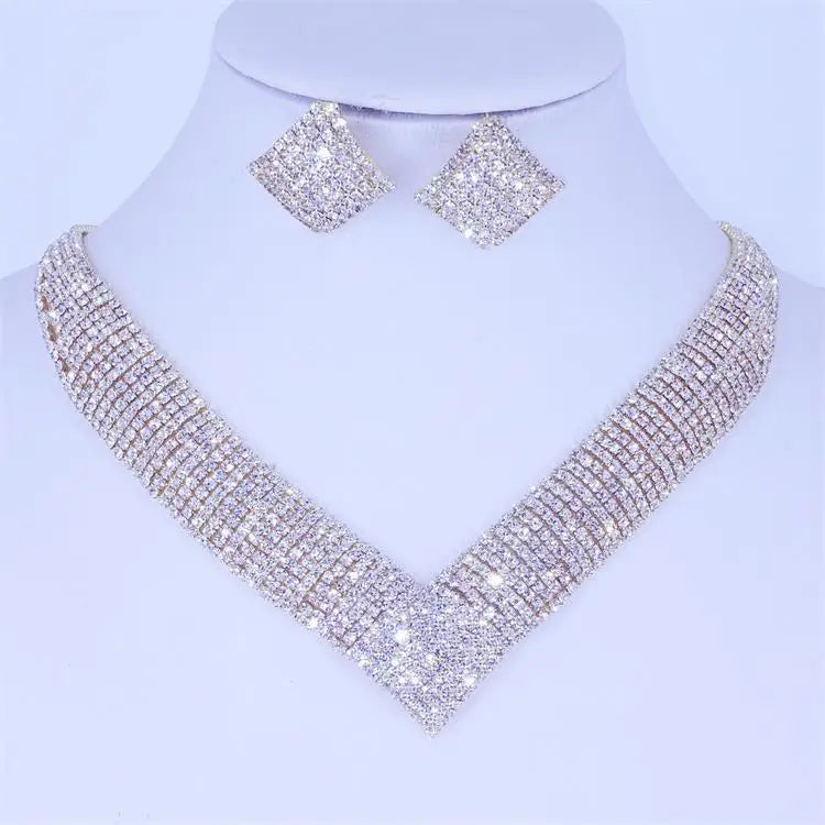 Dropship Luxury Crystal Bridal Wedding Jewelry Sets African Beads Rhinestone Women Girls Necklace Sets Engagement Party Gift