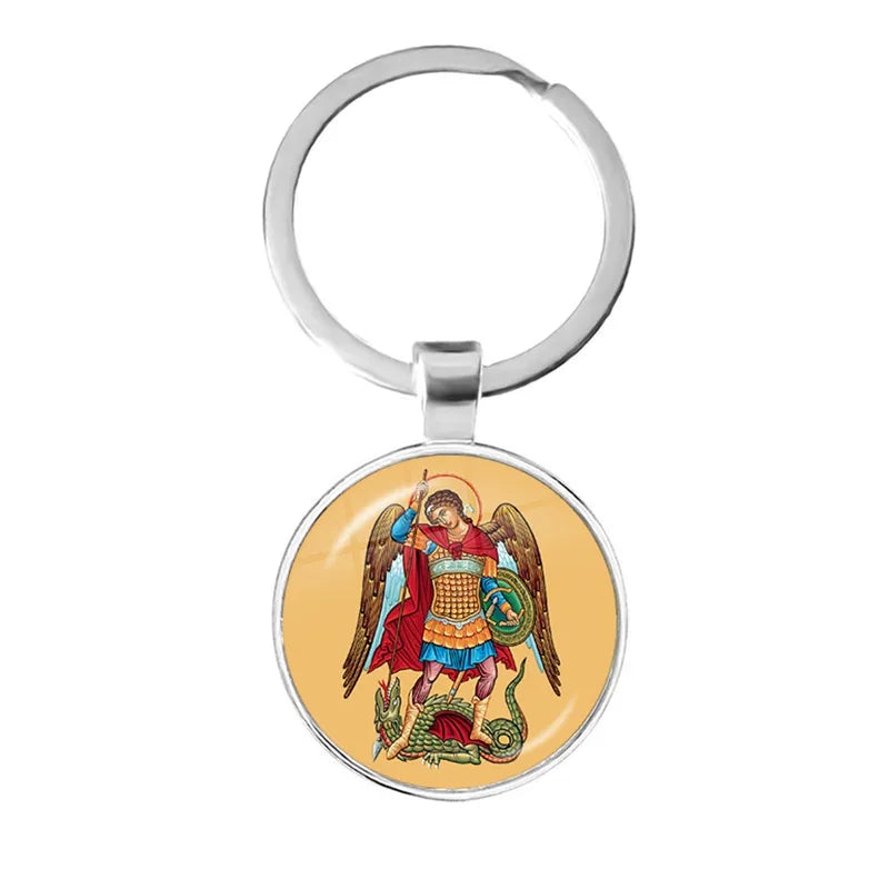 New Men Keychains Archangel St.Michael Protect Me Saint Shield Protection Charm Russian Orhodox Keyrings Jewelry For Holy Gift