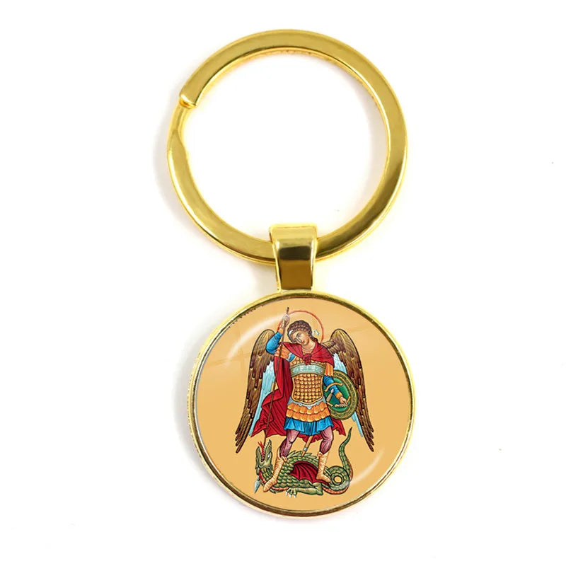 New Men Keychains Archangel St.Michael Protect Me Saint Shield Protection Charm Russian Orhodox Keyrings Jewelry For Holy Gift