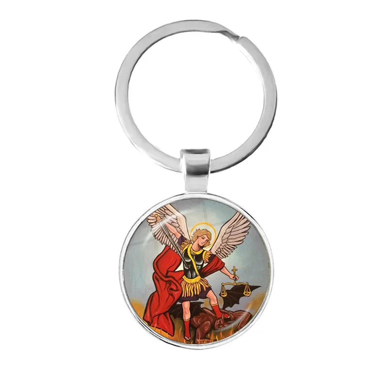 New Men Keychains Archangel St.Michael Protect Me Saint Shield Protection Charm Russian Orhodox Keyrings Jewelry For Holy Gift