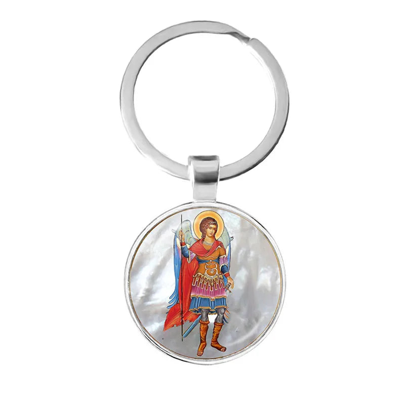 New Men Keychains Archangel St.Michael Protect Me Saint Shield Protection Charm Russian Orhodox Keyrings Jewelry For Holy Gift