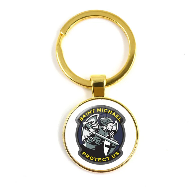 New Men Keychains Archangel St.Michael Protect Me Saint Shield Protection Charm Russian Orhodox Keyrings Jewelry For Holy Gift