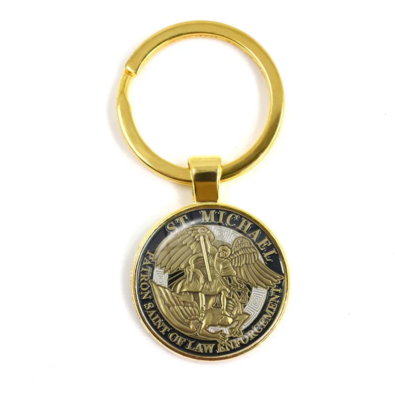 New Men Keychains Archangel St.Michael Protect Me Saint Shield Protection Charm Russian Orhodox Keyrings Jewelry For Holy Gift