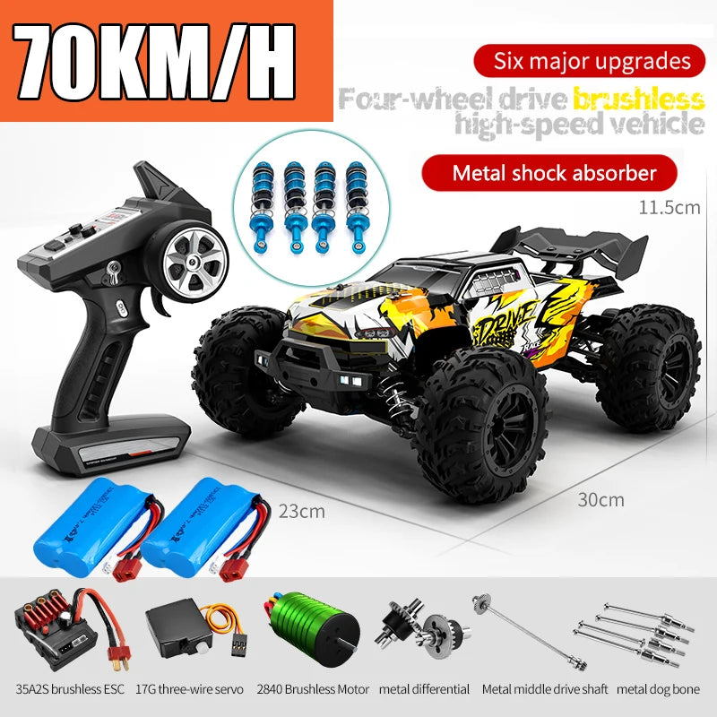 Rc Car Off Road 4x4 High Speed 75KM/H Remote Control Car with LED Headlight Brushless 4WD 1/16 Monster Truck Toys for Boys Gift