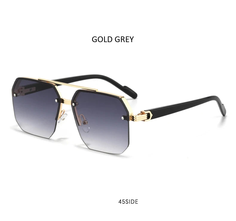 Oversize Retro Double Bridges Polygon Square Metal Men Sunglasses Fashion Gradient Shades UV400 Trending Women Sun Glasses