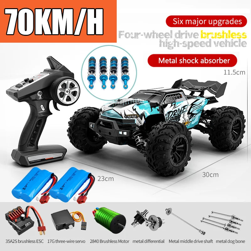 Rc Car Off Road 4x4 High Speed 75KM/H Remote Control Car with LED Headlight Brushless 4WD 1/16 Monster Truck Toys for Boys Gift