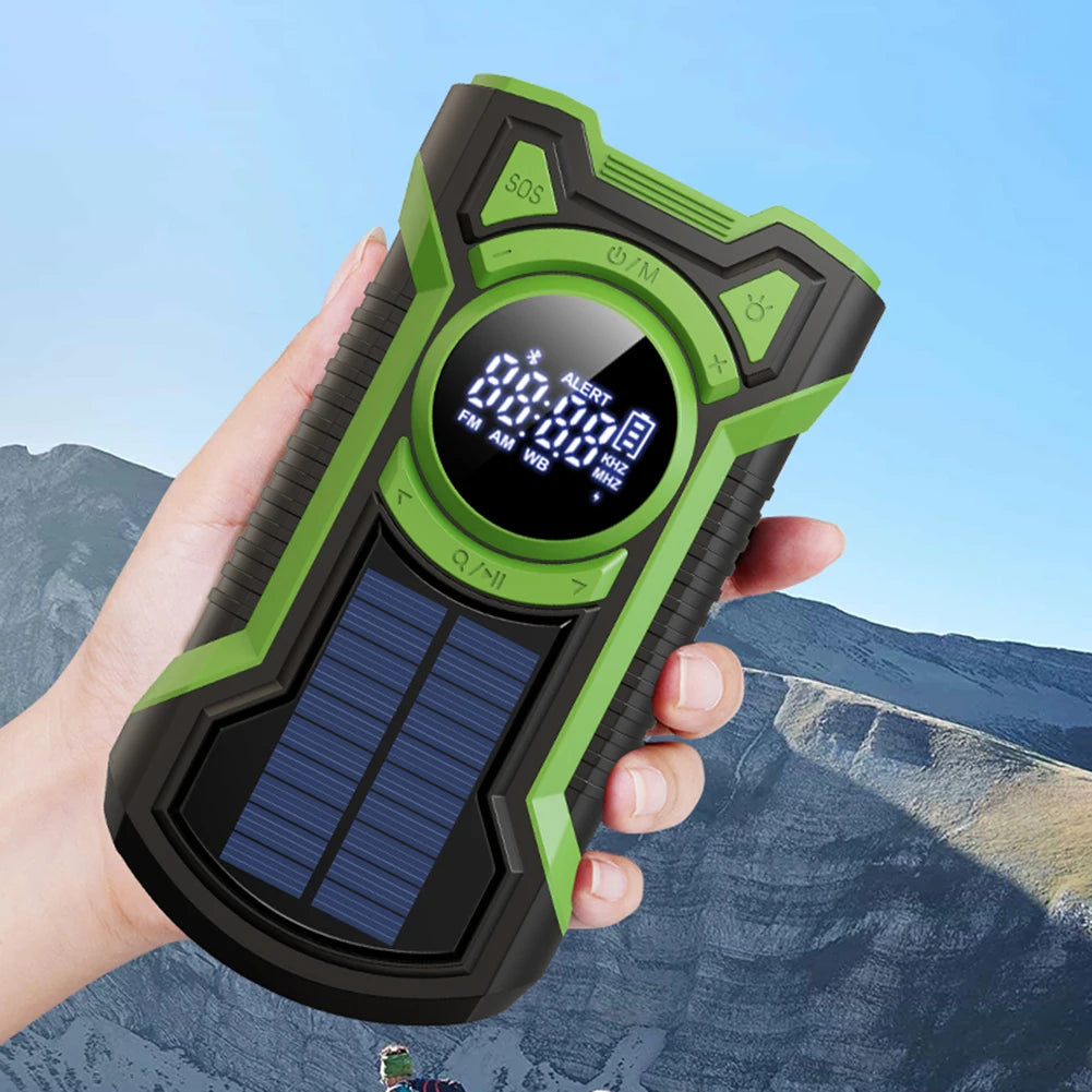 5000mAh Emergency Radio Hand Crank Solar FM AM WB NOAA Weather Radio with LED Flashlight BT 5.3 Speaker Power Bank Phone Charger