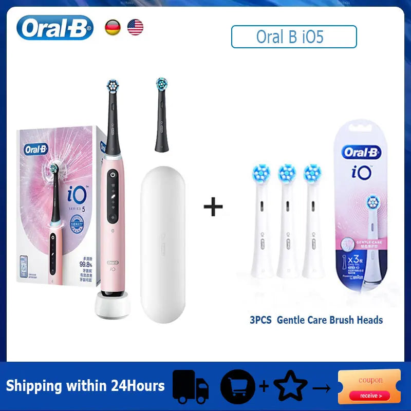 Oral B iO5 Smart Electric Toothbrush Rechargeable Bluetooth 5 Mode with Brush Head Travel Box for Adult Deep Clean Gum Care