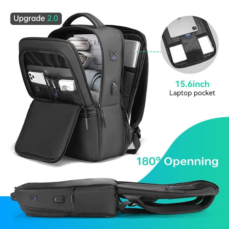 MarkRyden Fady: Expandable Lightweight USB Charging Laptop Backpack with Anti-theft Backpack Men Backpack Black Backpack