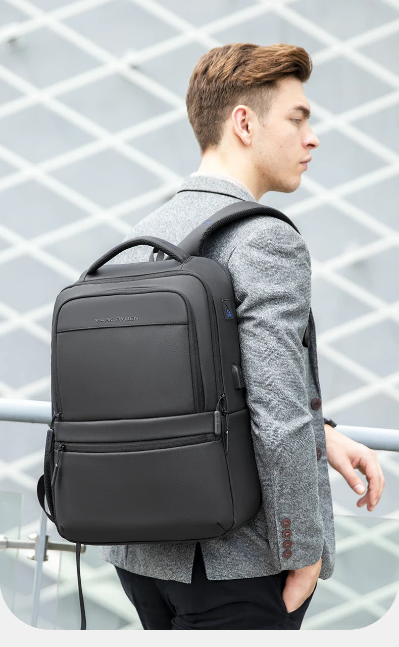 MarkRyden Fady: Expandable Lightweight USB Charging Laptop Backpack with Anti-theft Backpack Men Backpack Black Backpack