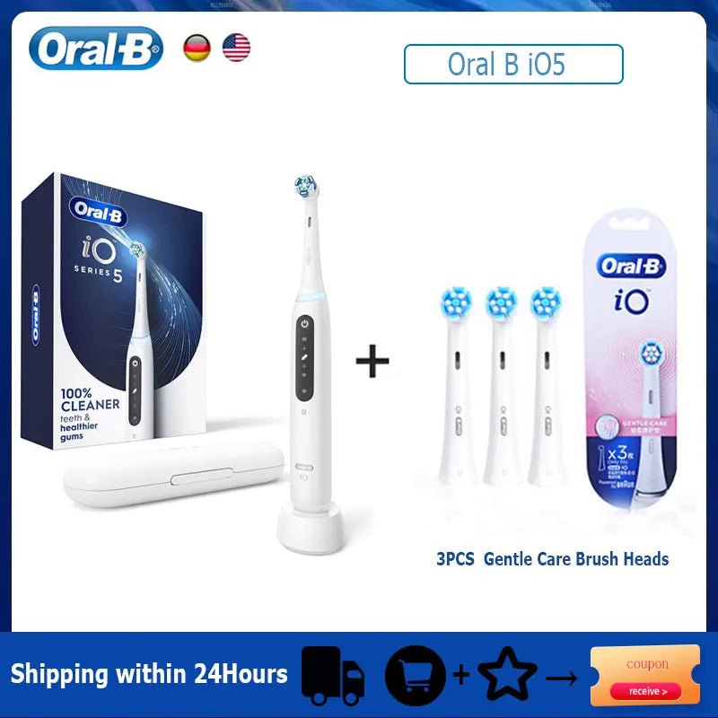 Oral B iO5 Smart Electric Toothbrush Rechargeable Bluetooth 5 Mode with Brush Head Travel Box for Adult Deep Clean Gum Care