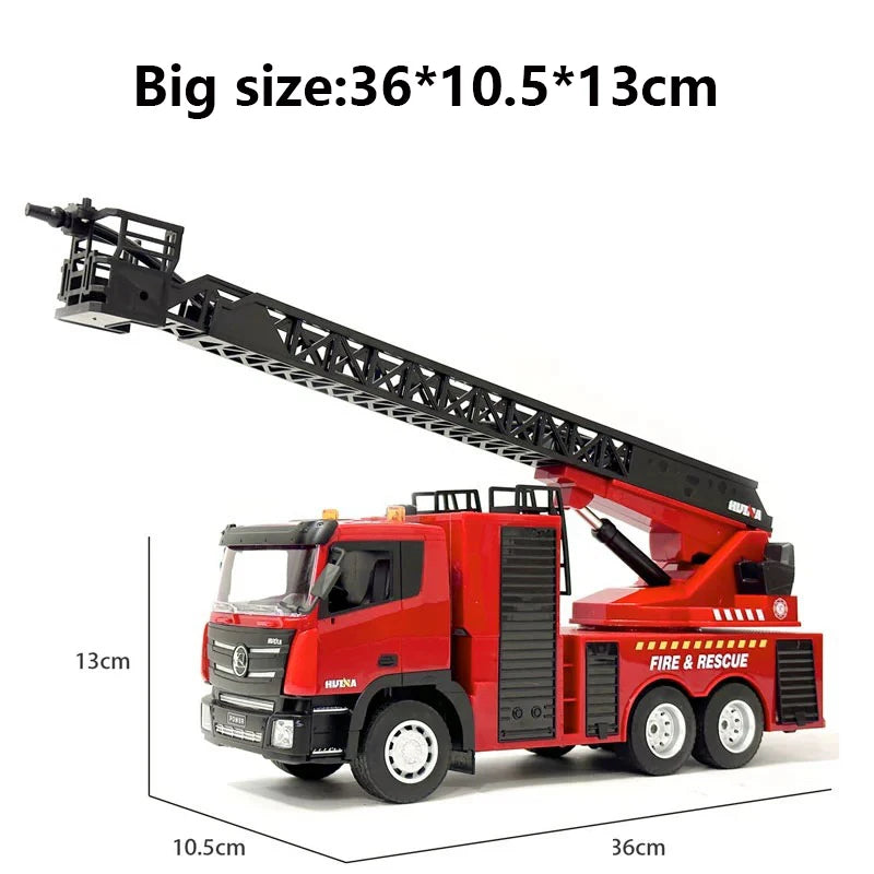 Huina 1361 Big RC Fire Truck 9CH 1/24 Scale Remote Controlled Fire Rescue Car Simulated Ladder Car  Spraying Water Toys Gift