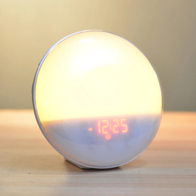 Wake Up Light Alarm Clock with Sunrise/Sunset Simulation Dual Alarms FM Radio Nightlight 7 Colors Natural Sounds Snooze