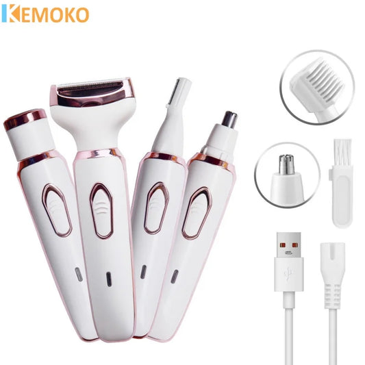 4 in 1 Women Electric Epilator Bikini Eyebrow Nose Lady Trimmer Body Facial Hair Removal Face Shaver Painless Epilator Gifts