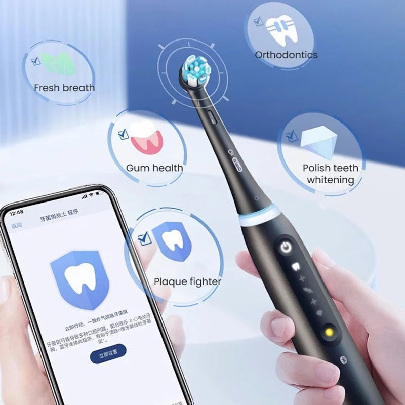 Oral B iO5 Smart Electric Toothbrush Rechargeable Bluetooth 5 Mode with Brush Head Travel Box for Adult Deep Clean Gum Care