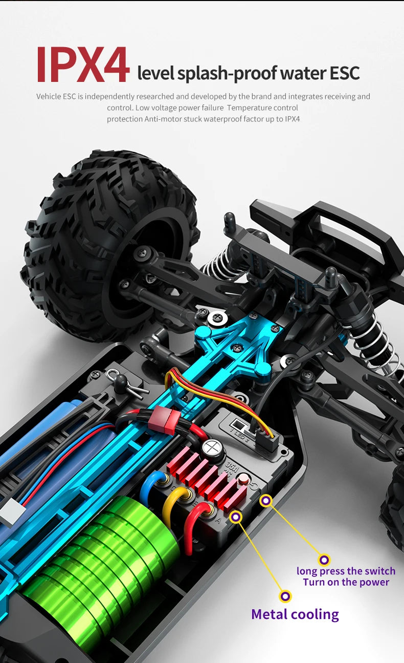 Rc Car Off Road 4x4 High Speed 75KM/H Remote Control Car with LED Headlight Brushless 4WD 1/16 Monster Truck Toys for Boys Gift