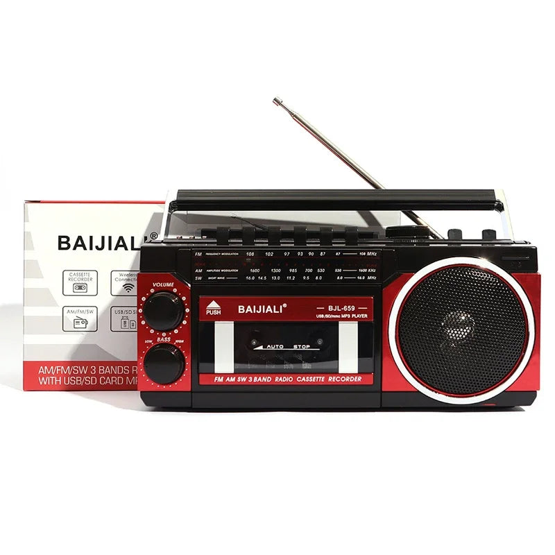 Retro Multi Band Radio, Multi Function, High Volume Tape Wireless Bluetooth Caixa De Som Family Party Elderly Radio Audio TF USB