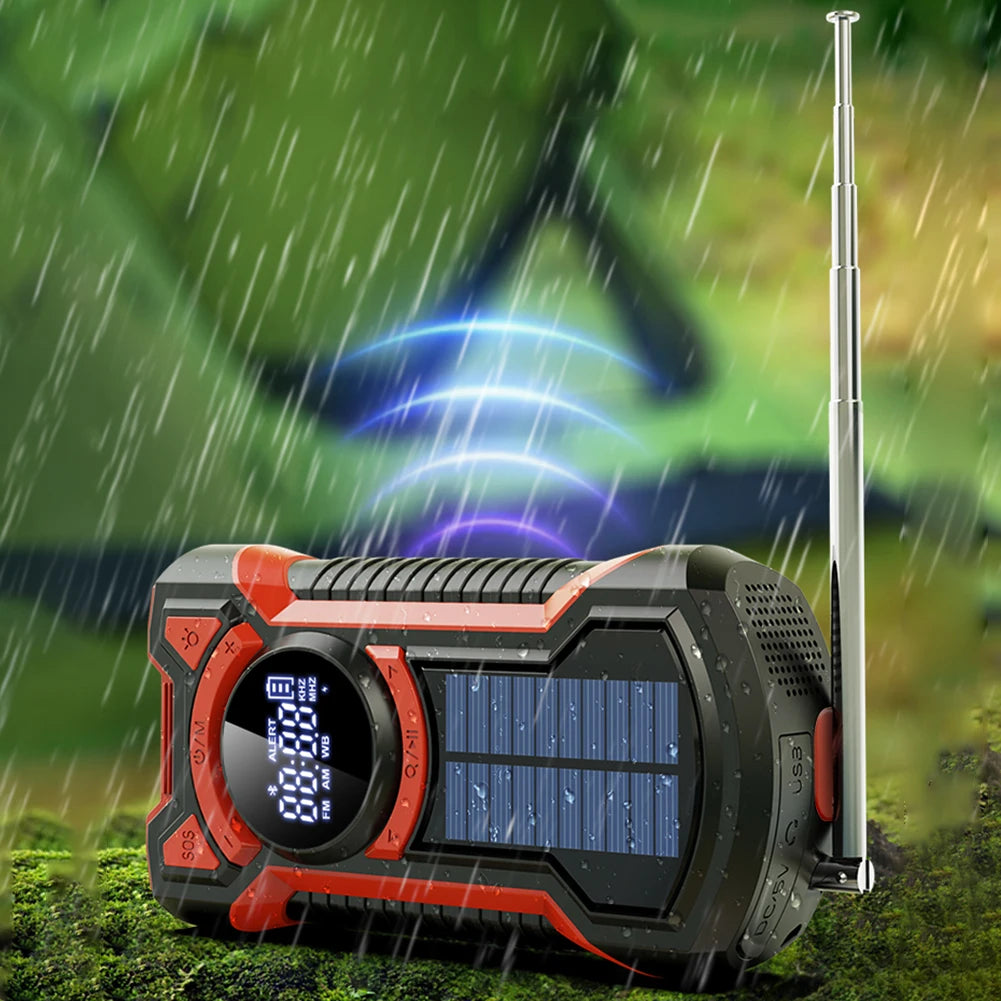 5000mAh Emergency Radio Hand Crank Solar FM AM WB NOAA Weather Radio with LED Flashlight BT 5.3 Speaker Power Bank Phone Charger