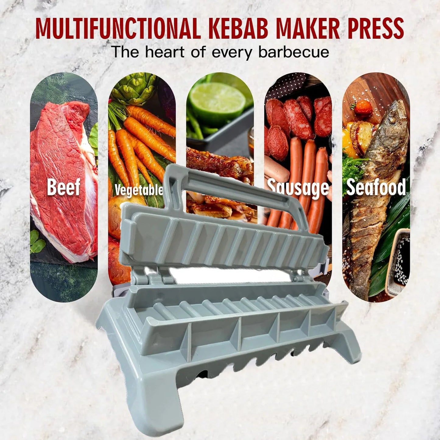 NewSingle Row Kebab Maker Bbq Meat Skewer Machine Kebab Press Maker Reusable Plastic Bbq Skewer Maker Kebab Preparation BBQ Tool