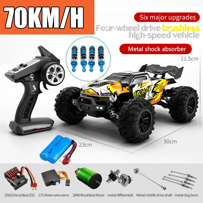 Rc Car Off Road 4x4 High Speed 75KM/H Remote Control Car with LED Headlight Brushless 4WD 1/16 Monster Truck Toys for Boys Gift