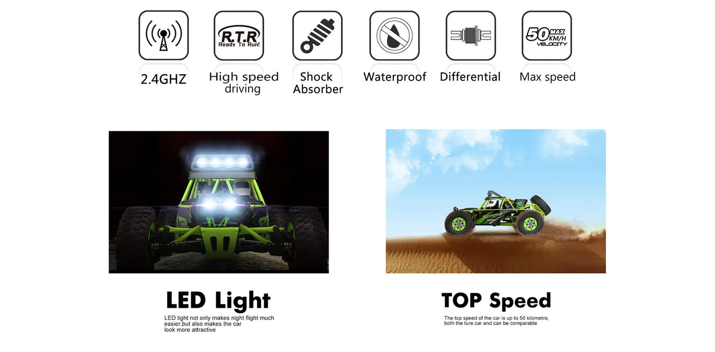 WLtoys 12428 1:12 4WD RC Racing Car High Speed Off-Road Remote Control Alloy Climbing Truck LED Light Buggy Boys Toys Kids Gift