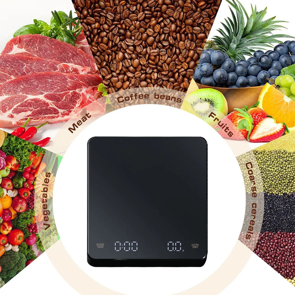 Digital Coffee Scale with Timer LED Screen Espresso USB 3kg Max.Weighing 0.1g High Precision Measures in Oz/ml/g Kitchen Scale