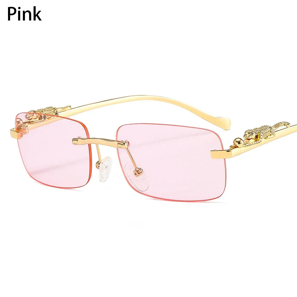 Square Rimless Sunglasses Women Men Cut Edge Golden Leopard Small Frame Sun Glasses Designer Retro Shade Eyewear UV400 oculos