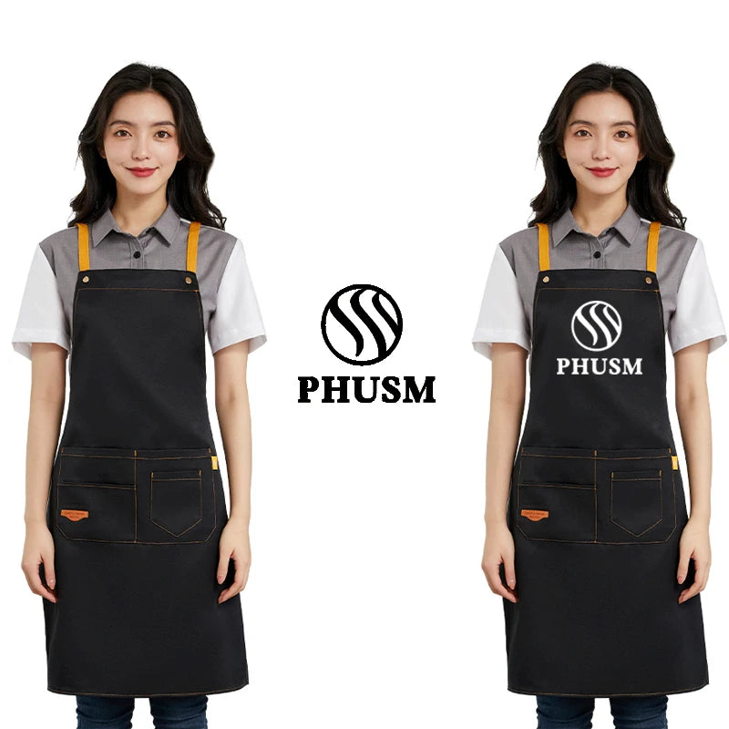 Personalized Women's Kitchen Apron for Woman Men Chef Work Apron for Grill Restaurant Bar Cafes Beauty Nails Studios Logo Design