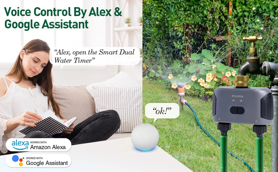 Insoma Automatic Water Timer with Gateway 2 Ways Garden Irrigation Watering System Sprinkler Programmer Tools support Alexa